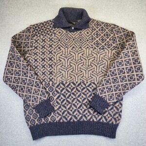 Potomac Collection Geometric Wool Sweater XL Nordic Pattern Shawl Collar Vintage